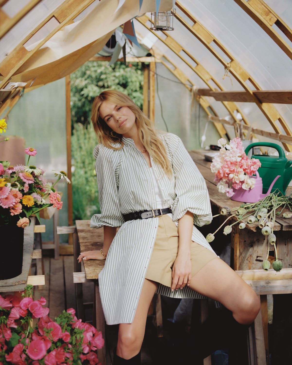 Seersucker Button-Down Dress, Green Stripe. Image #1