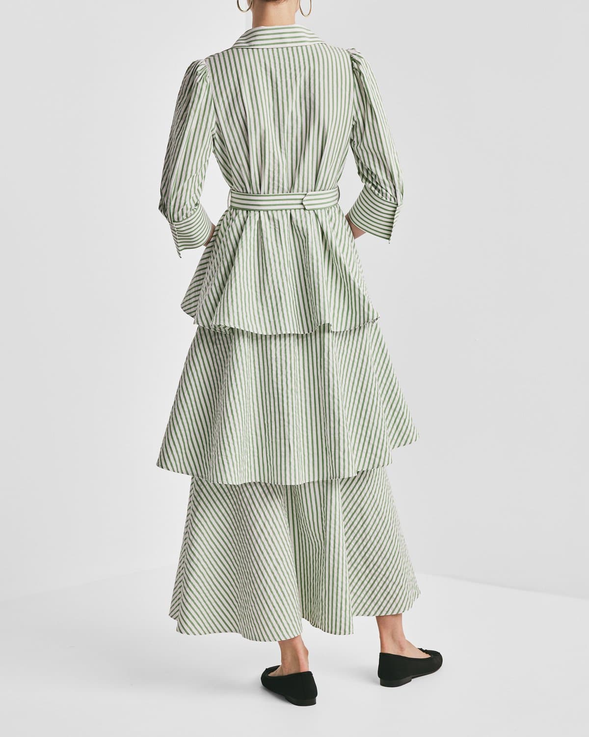 Seersucker Shirt Dress, Green Stripe. Image #3