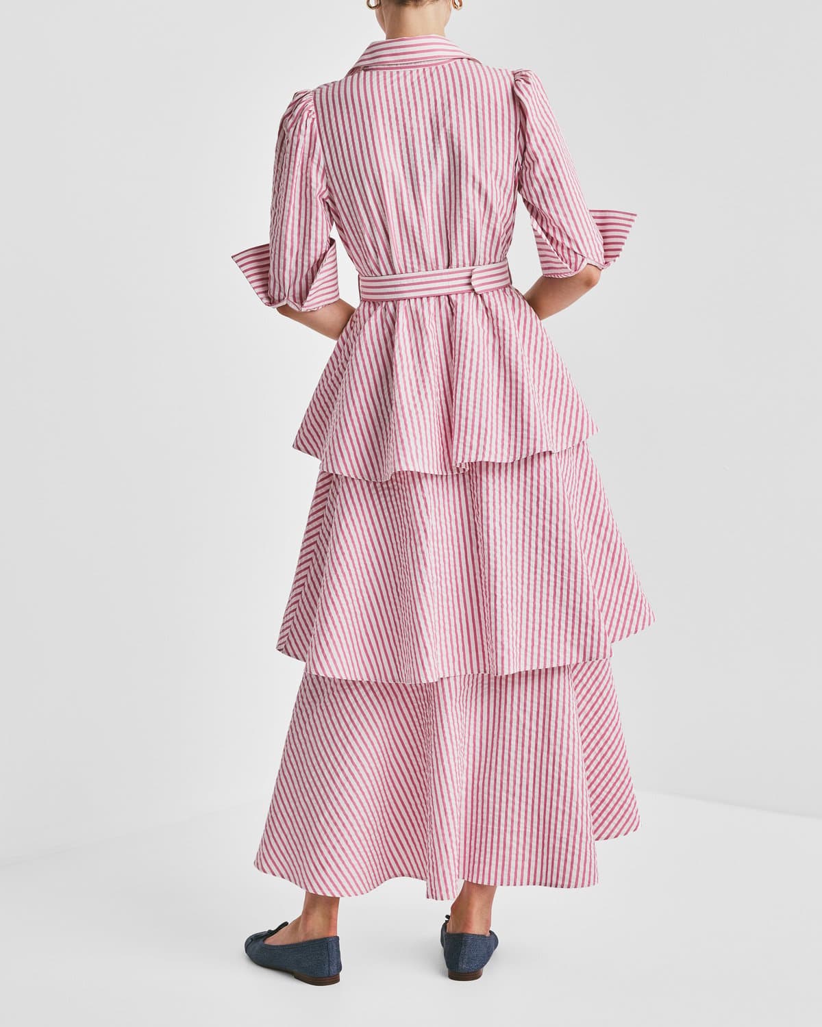 Seersucker Shirt Dress, Pink Stripe. Image #3