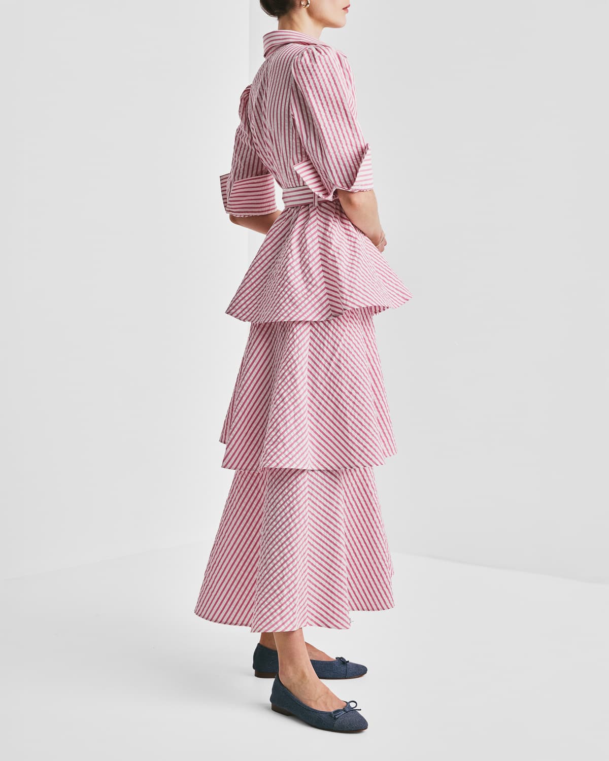 Seersucker Shirt Dress, Pink Stripe. Image #2