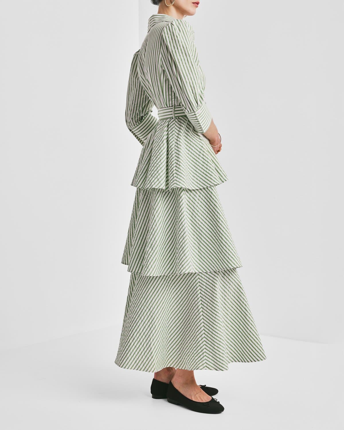 Seersucker Shirt Dress, Green Stripe. Image #2