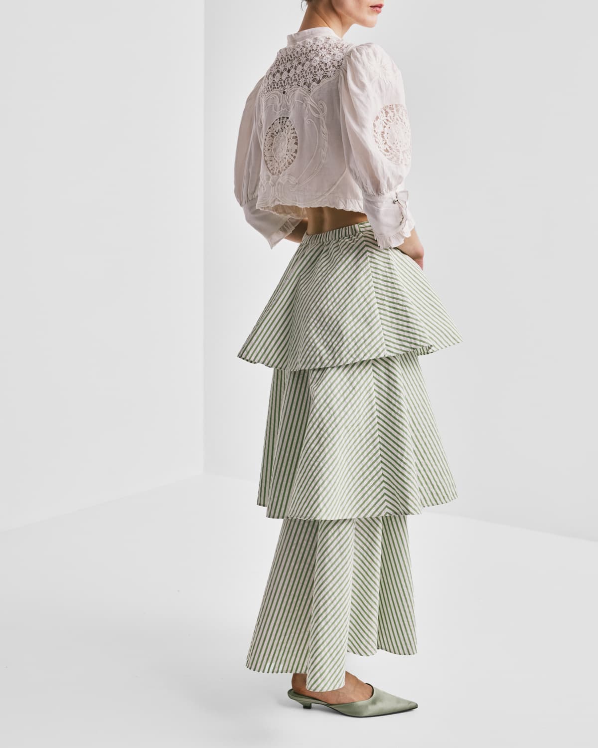 Seersucker Skirt, Green Stripe. Image #4