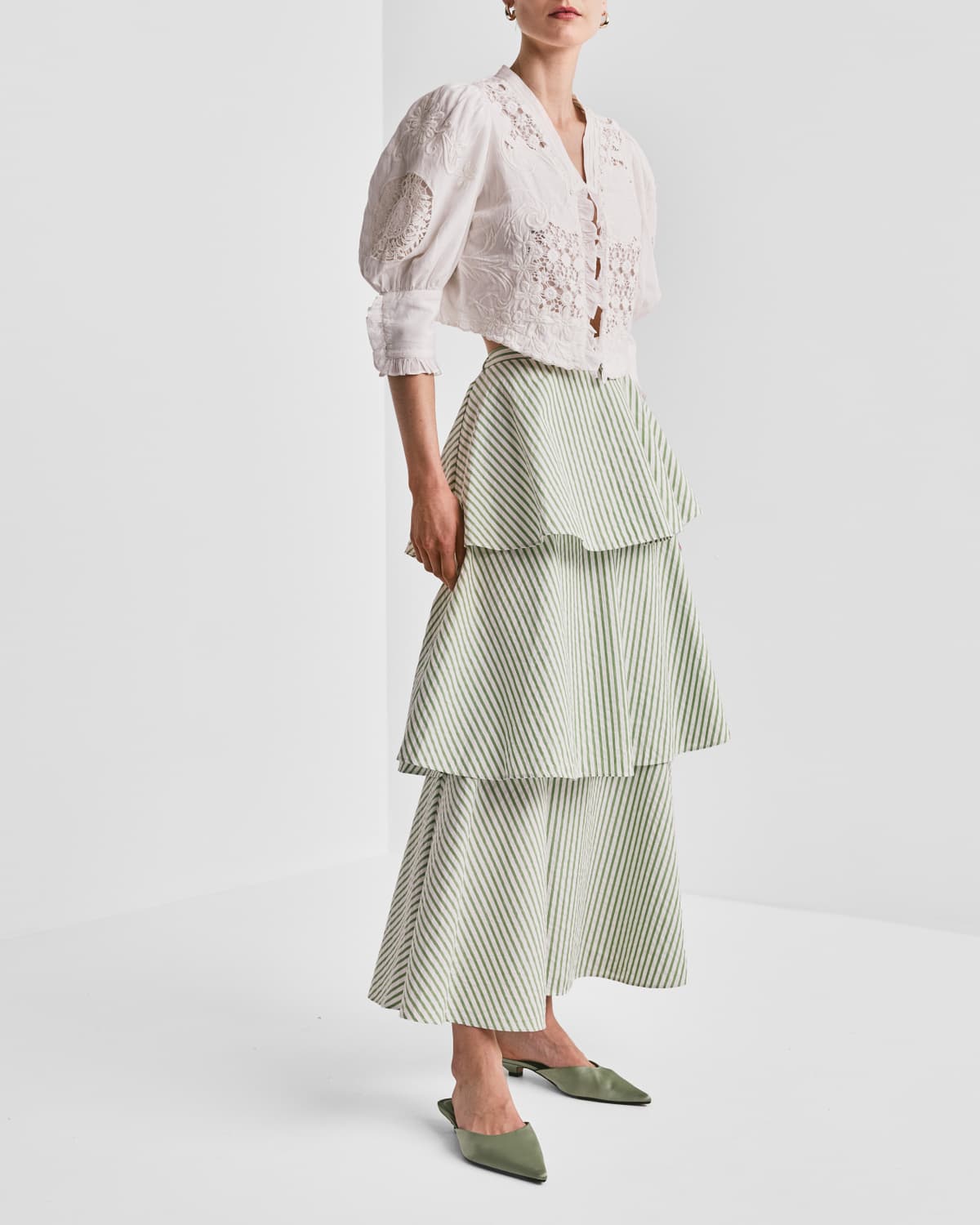 Seersucker Skirt, Green Stripe. Image #3