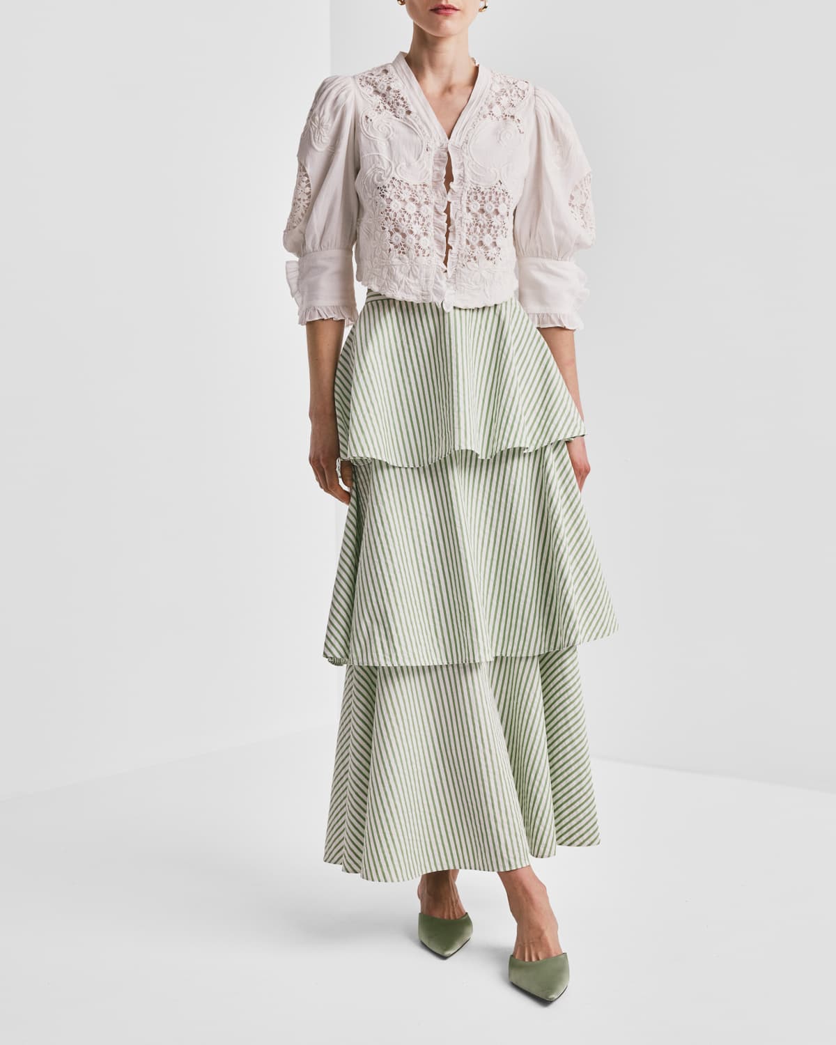 Seersucker Skirt, Green Stripe. Image #2
