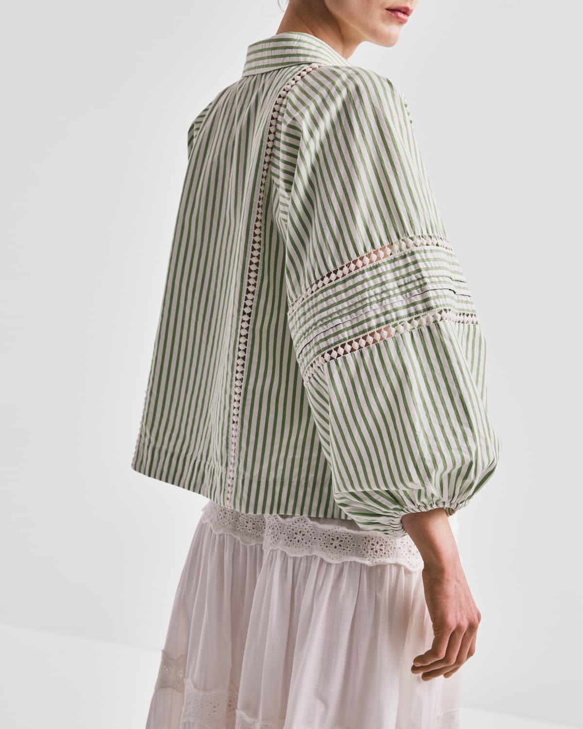 Seersucker Blouse, Green Stripe. Image #2