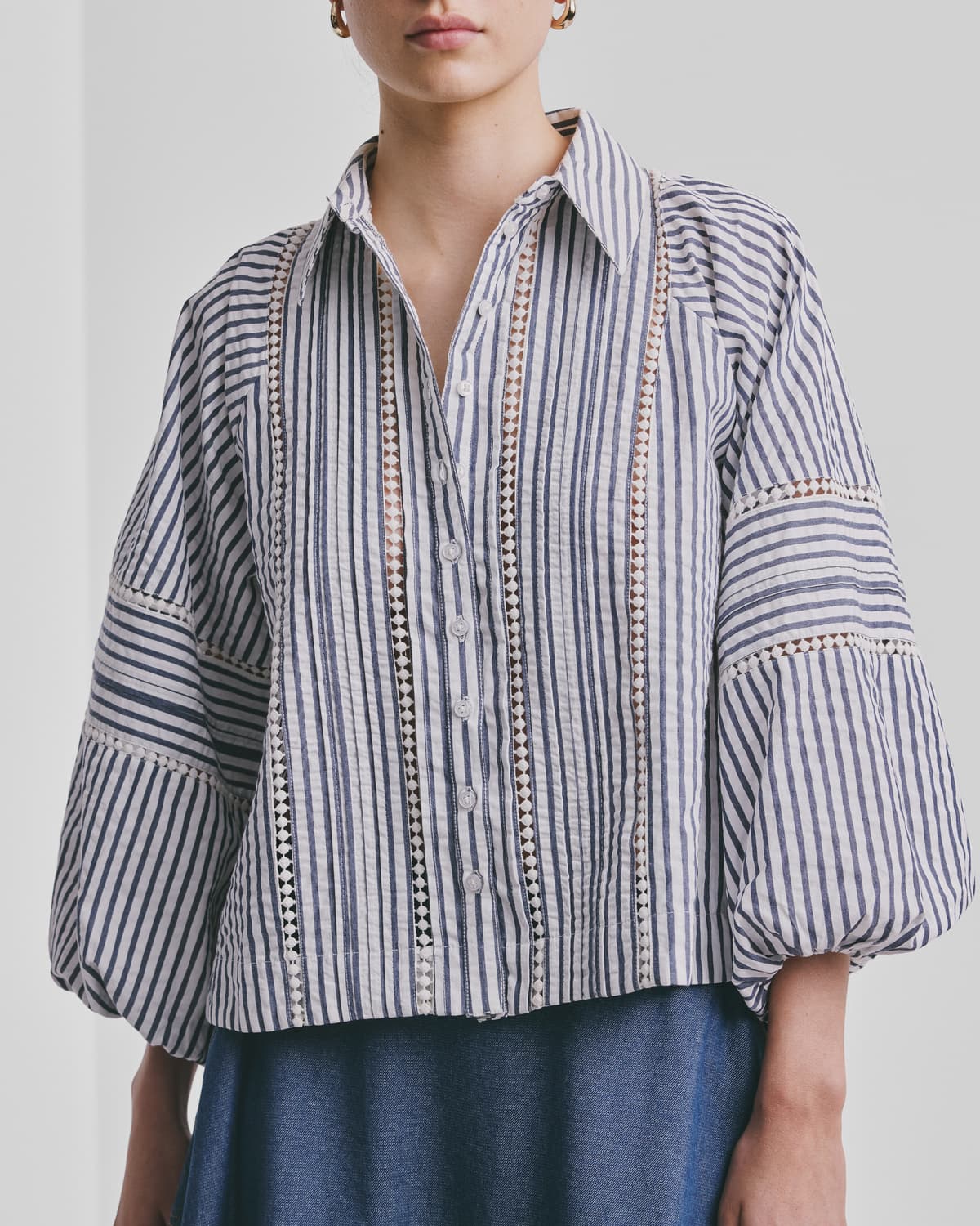 Seersucker Blouse, Blue Stripe. Image #1