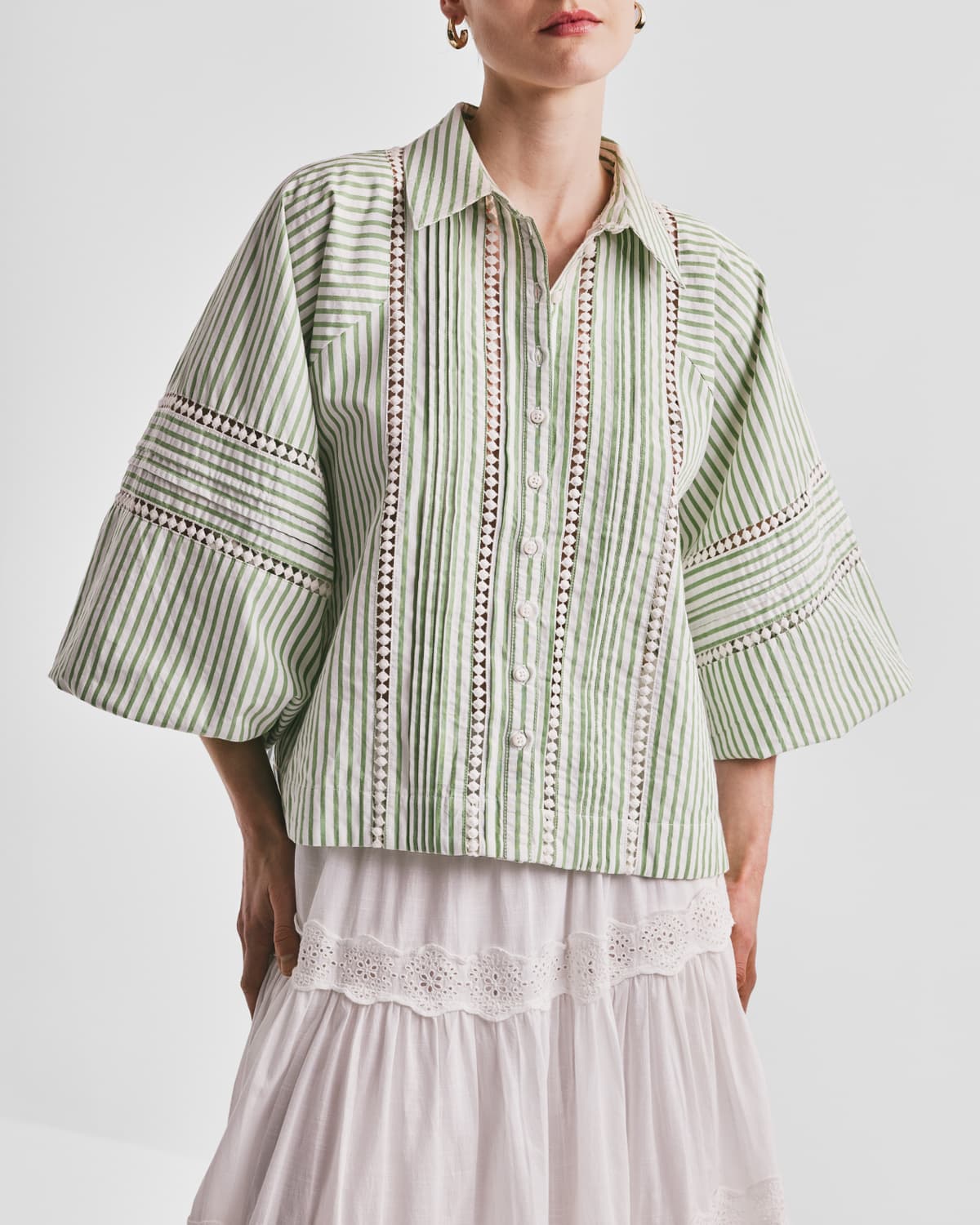 Seersucker Blouse, Green Stripe. Image #1