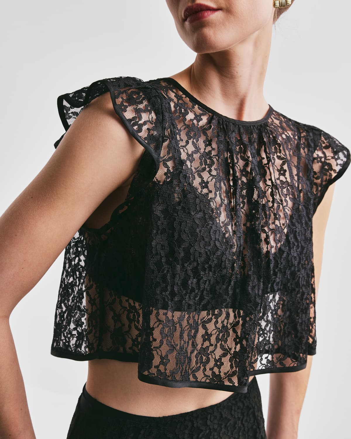 Lace Ruffle Top, Black. Image #1