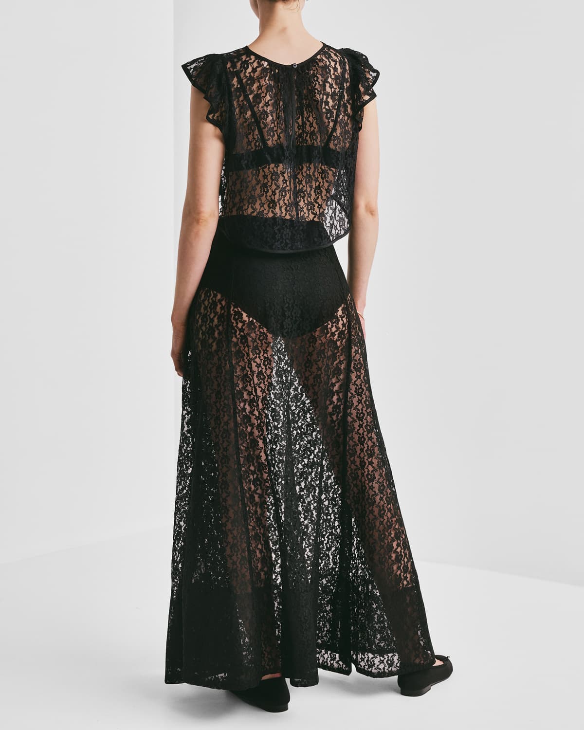 Lace Ruffle Top, Black. Image #2