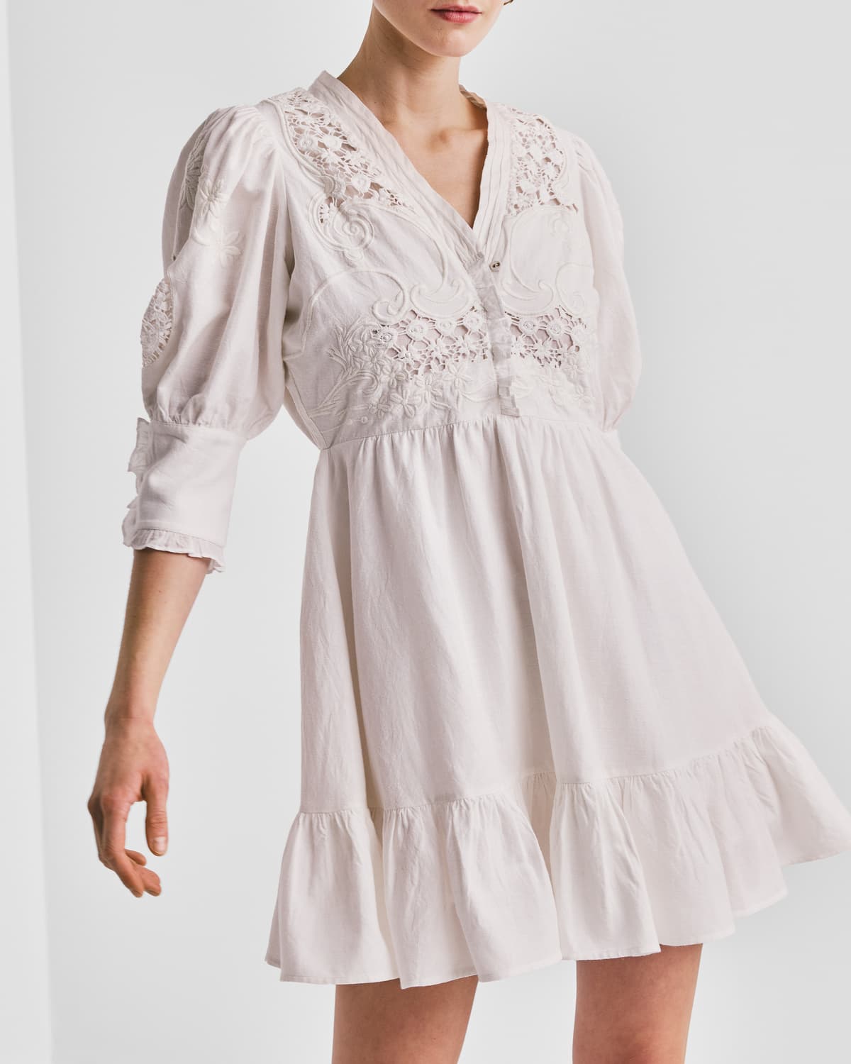 Linen Mini Dress, Off White. Image #1