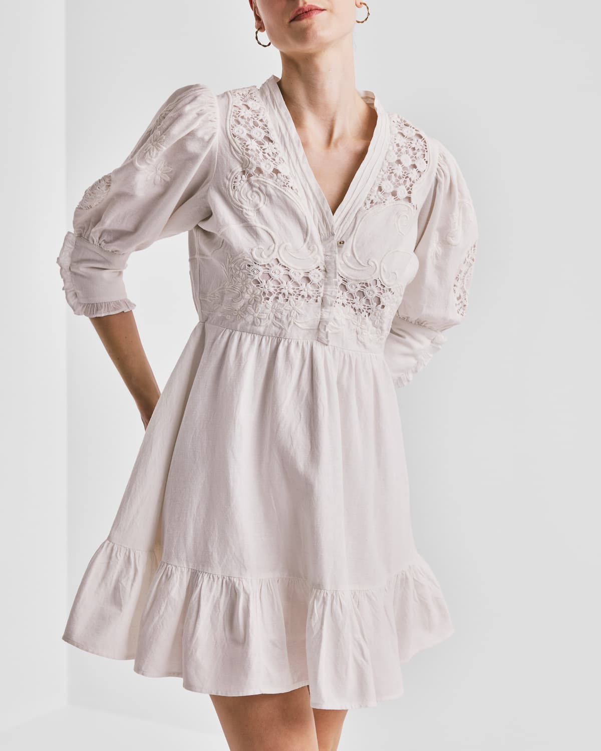 Linen Mini Dress, Off White. Image #2