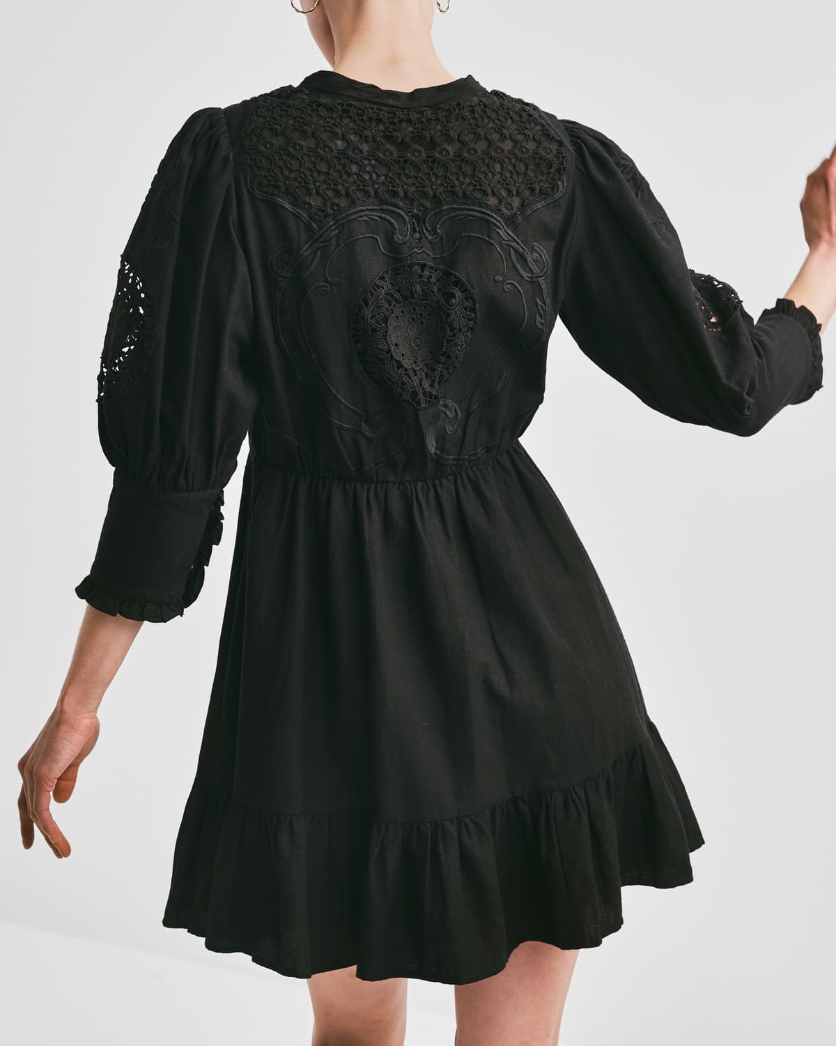 Linen Mini Dress, Black. Image #3