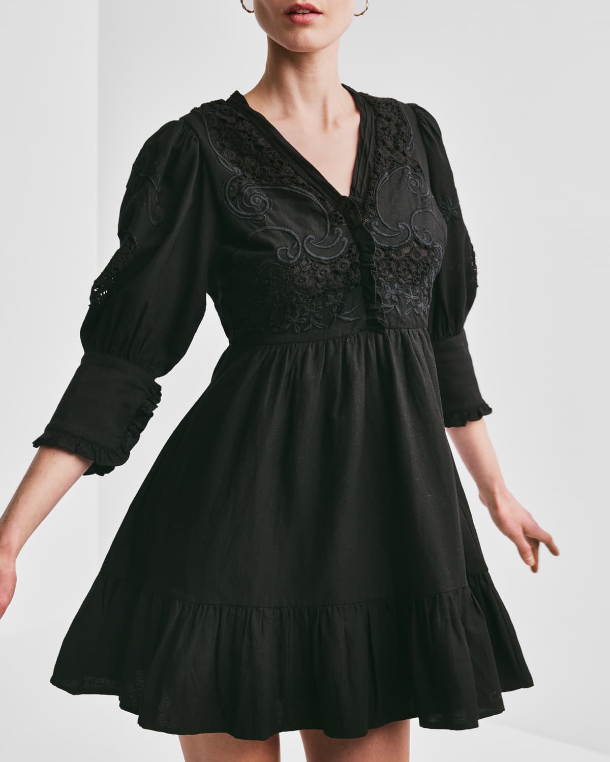 Linen Mini Dress, Black. Image #1