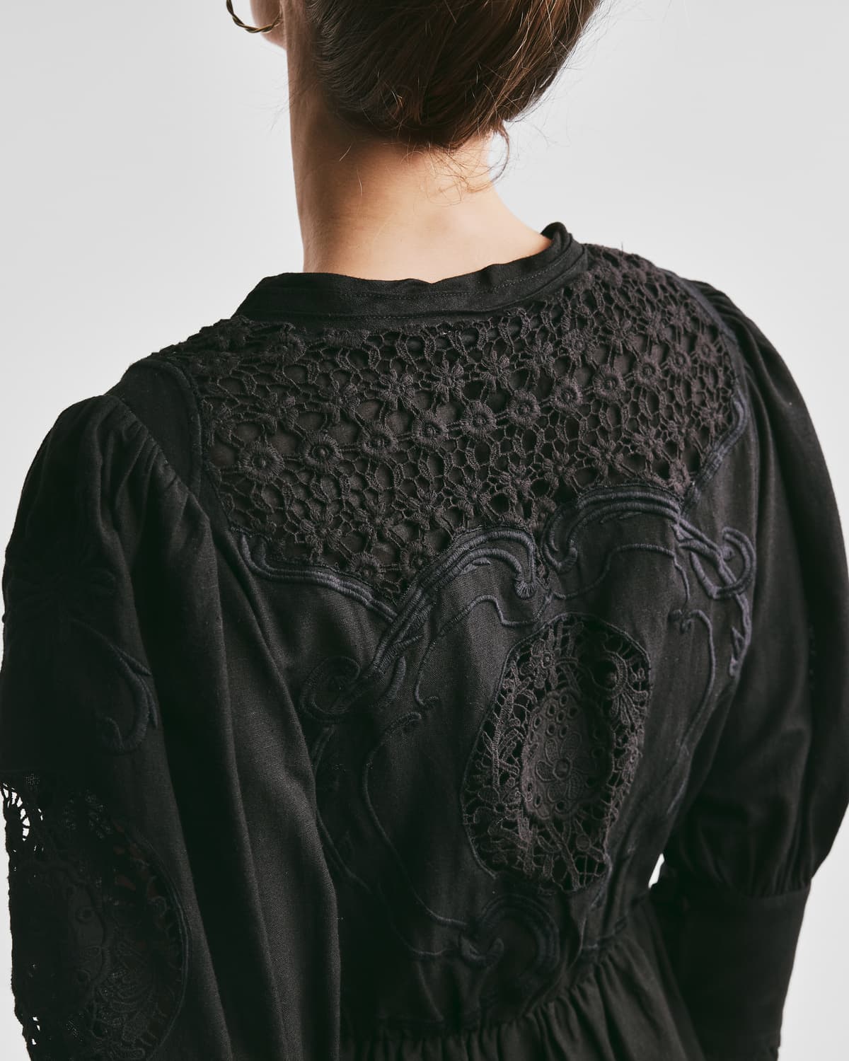 Linen Mini Dress, Black. Image #3