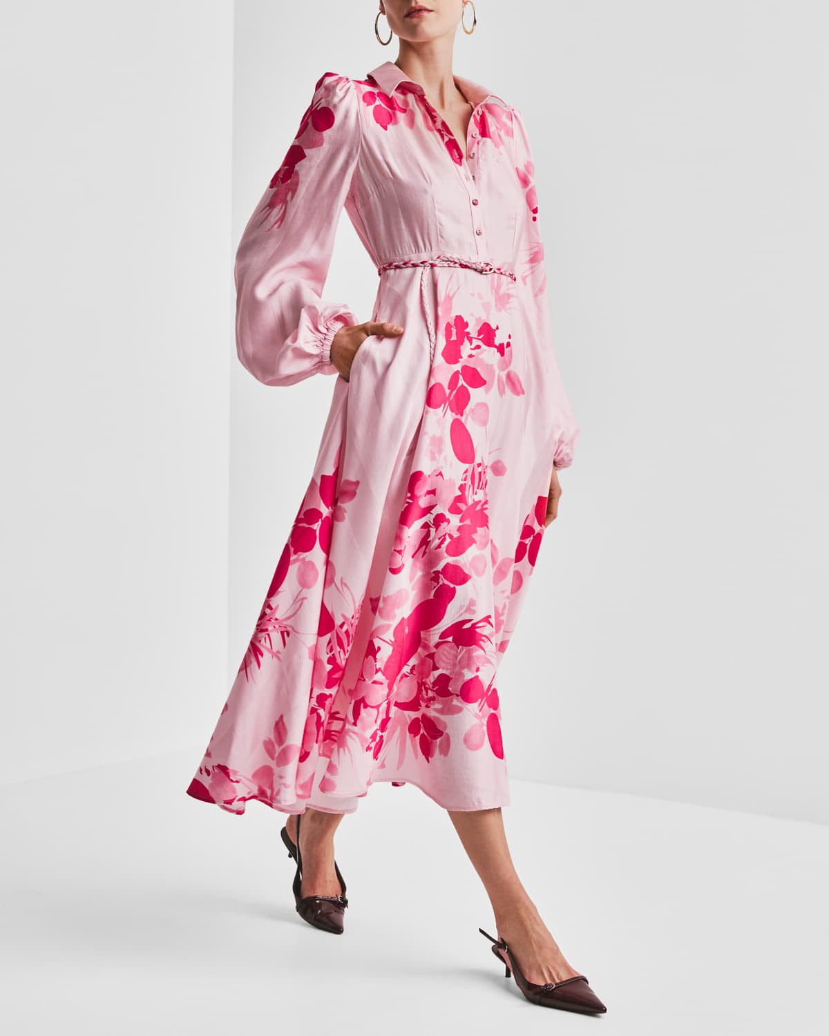 Viscose Shirt Dress, Pink Field. Image #1