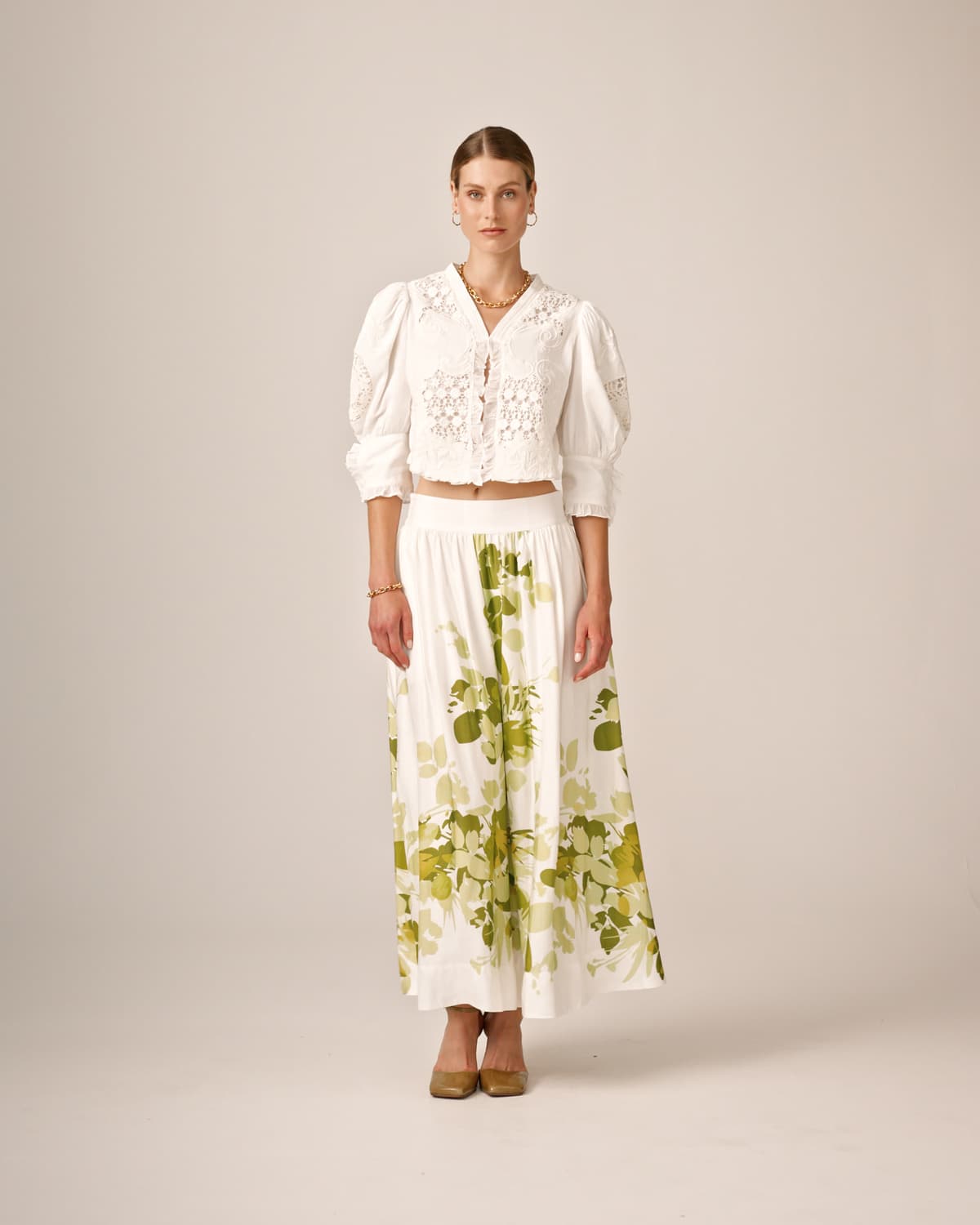 Viscose Midi Skirt, Green Field. Image #3