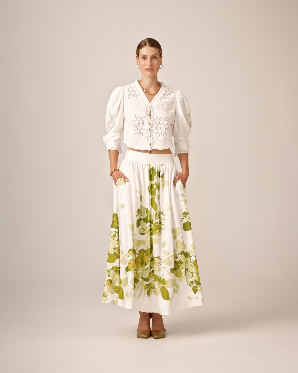 Viscose Midi Skirt, Green Field. Image #5