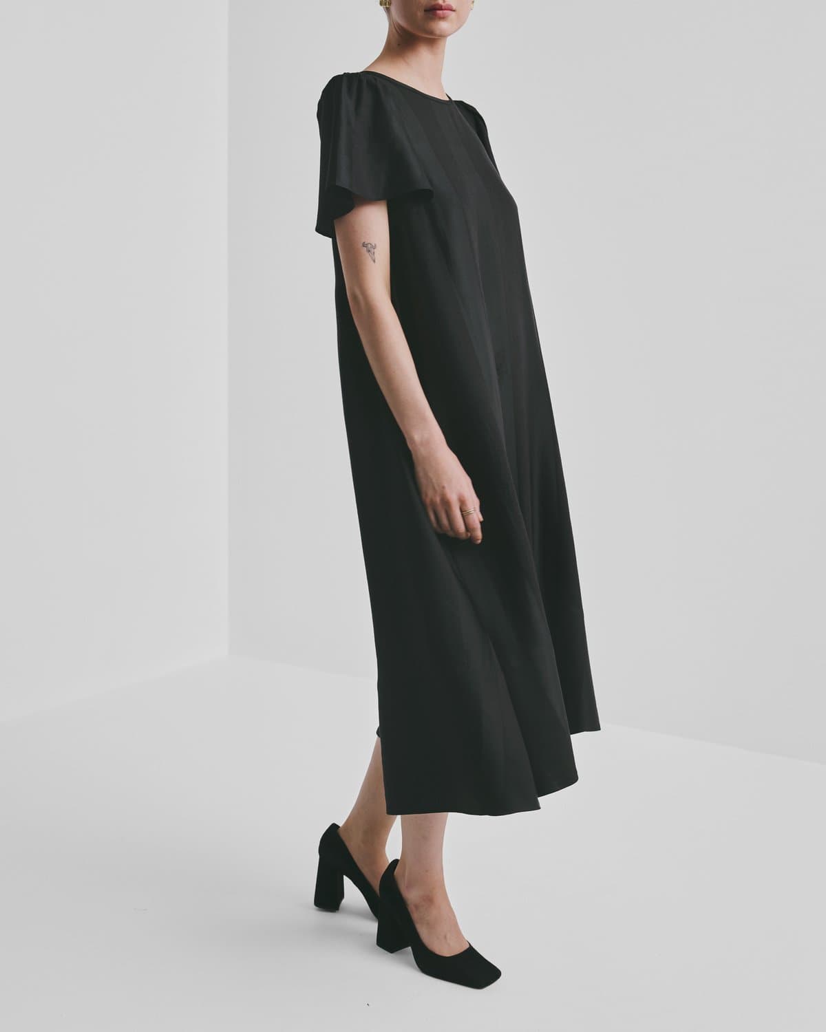 Viscose Midi Dress, Black. Image #3