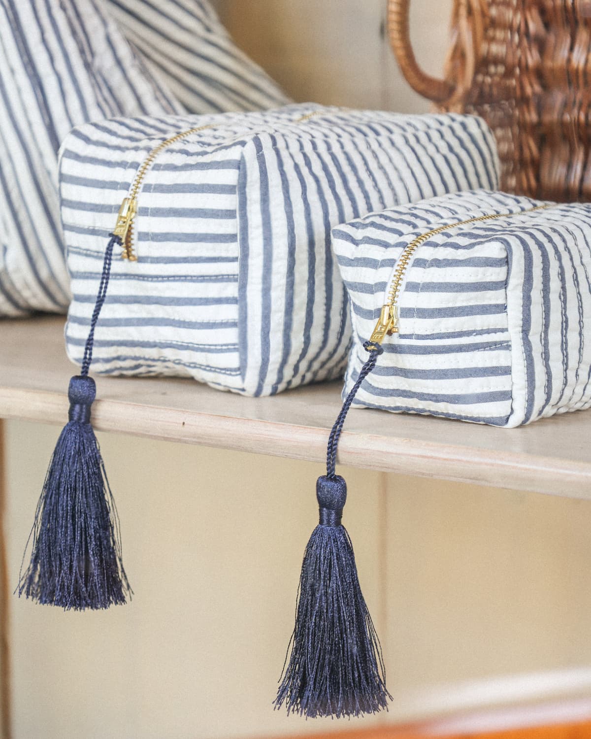 Makeup Bag, Blue Stripe. Image #1