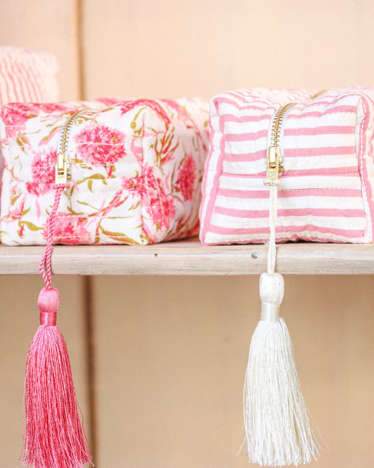 Makeup Bag, Pink Stripe. Image #1