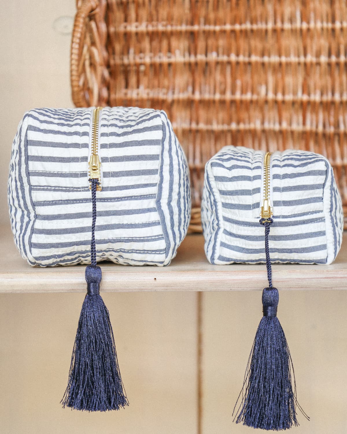 Makeup Bag, Blue Stripe. Image #2