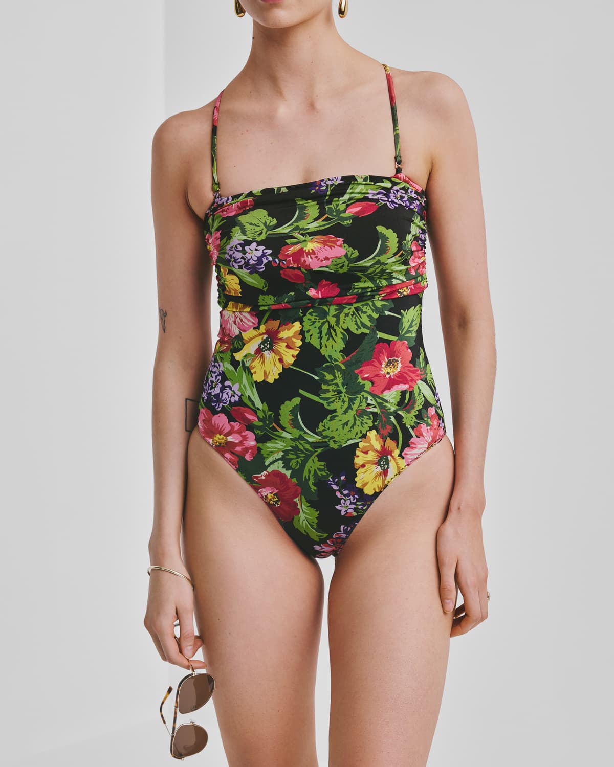 Bandeau Swimsuit, Midnight Bloom. Image #1