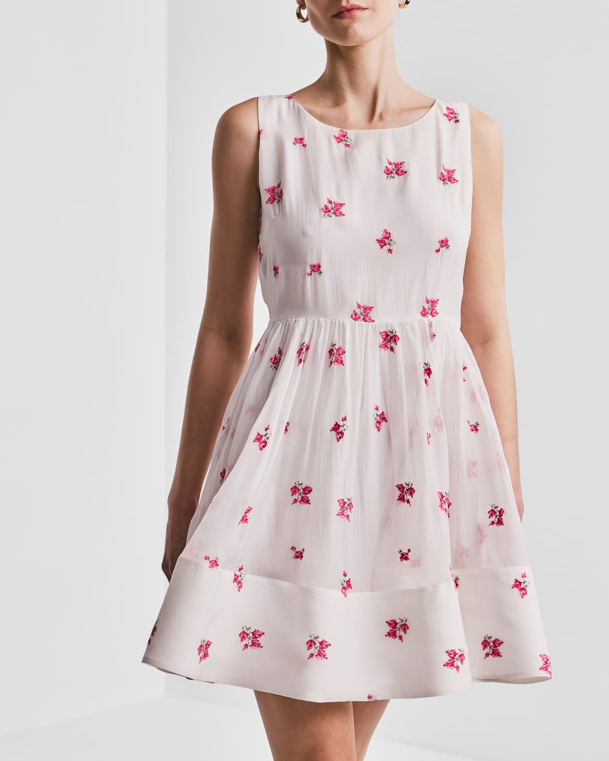 Organza Shift Dress, Embroidery Pink. Image #1
