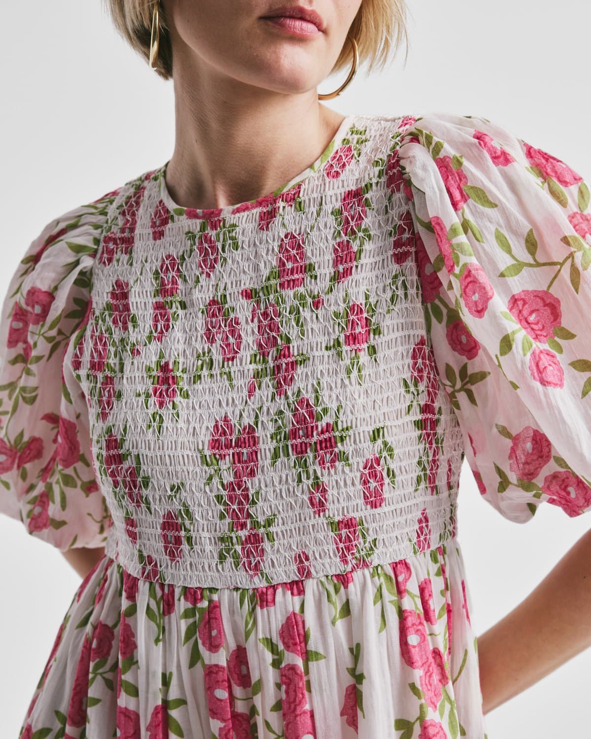 Bohemian Smocking Dress, Pink Meadow. Image #2