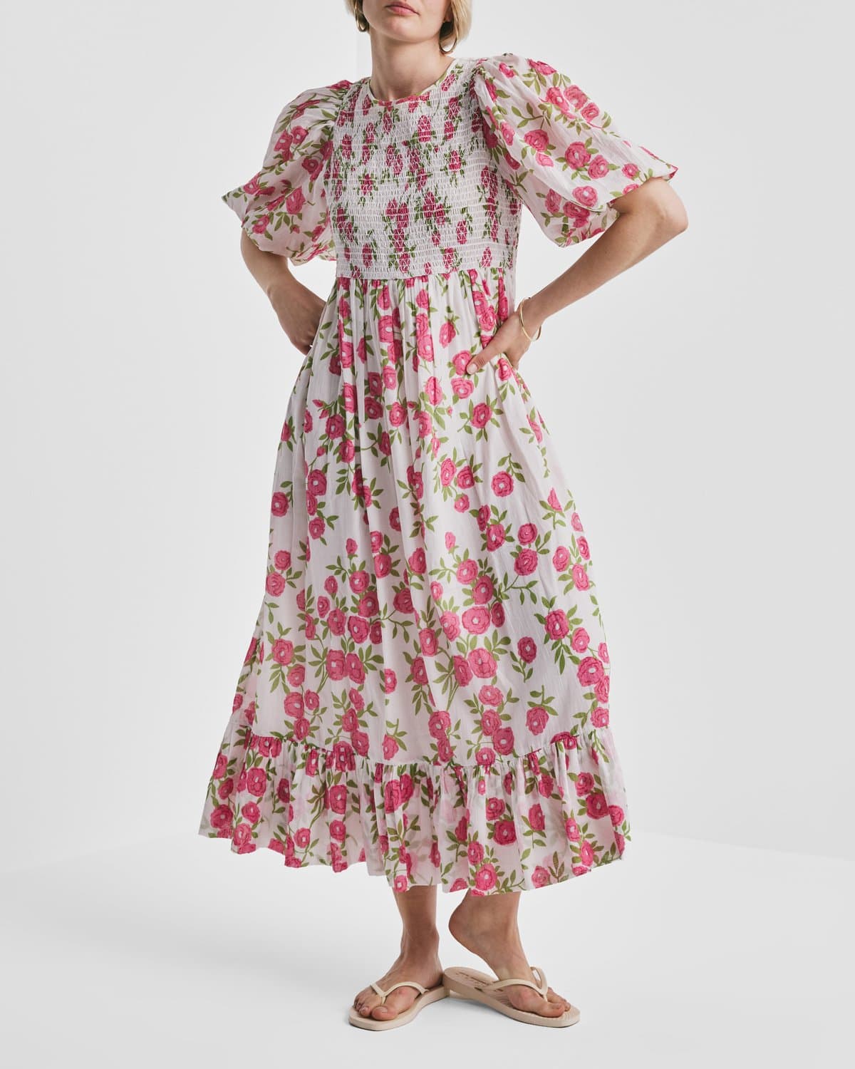 Bohemian Smocking Dress, Pink Meadow. Image #1