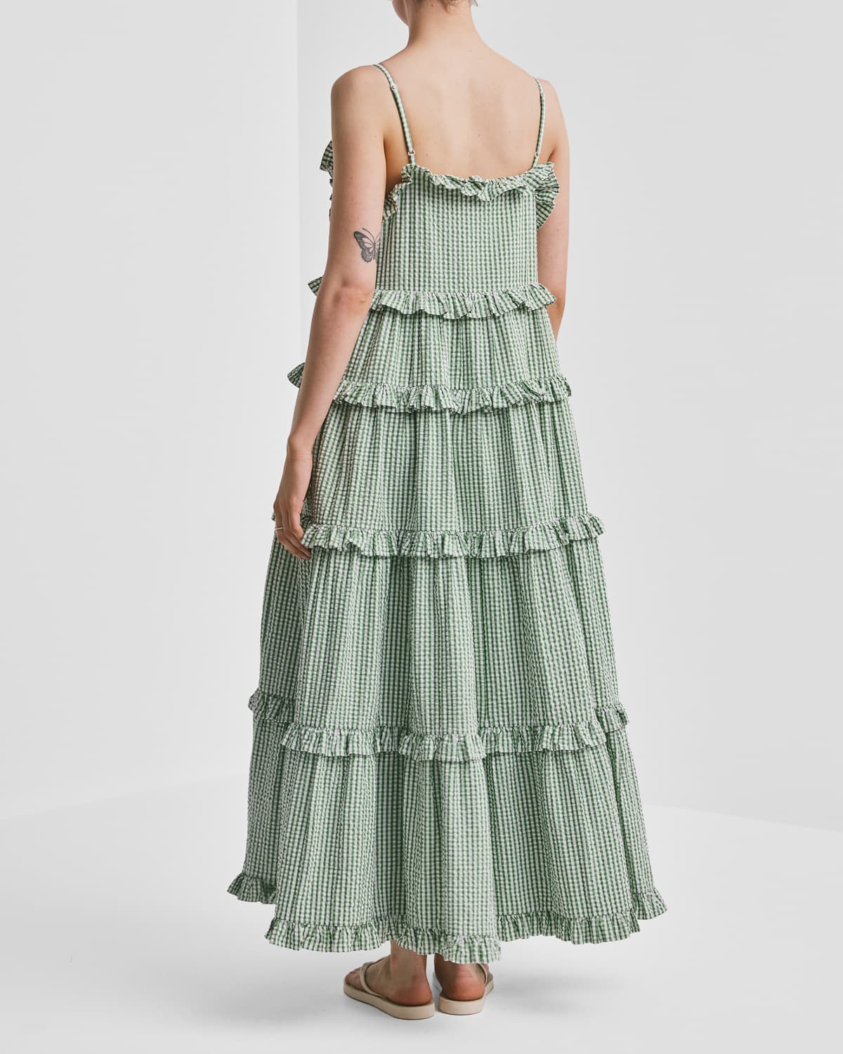 Seersucker Strap Dress, Green Checks. Image #4