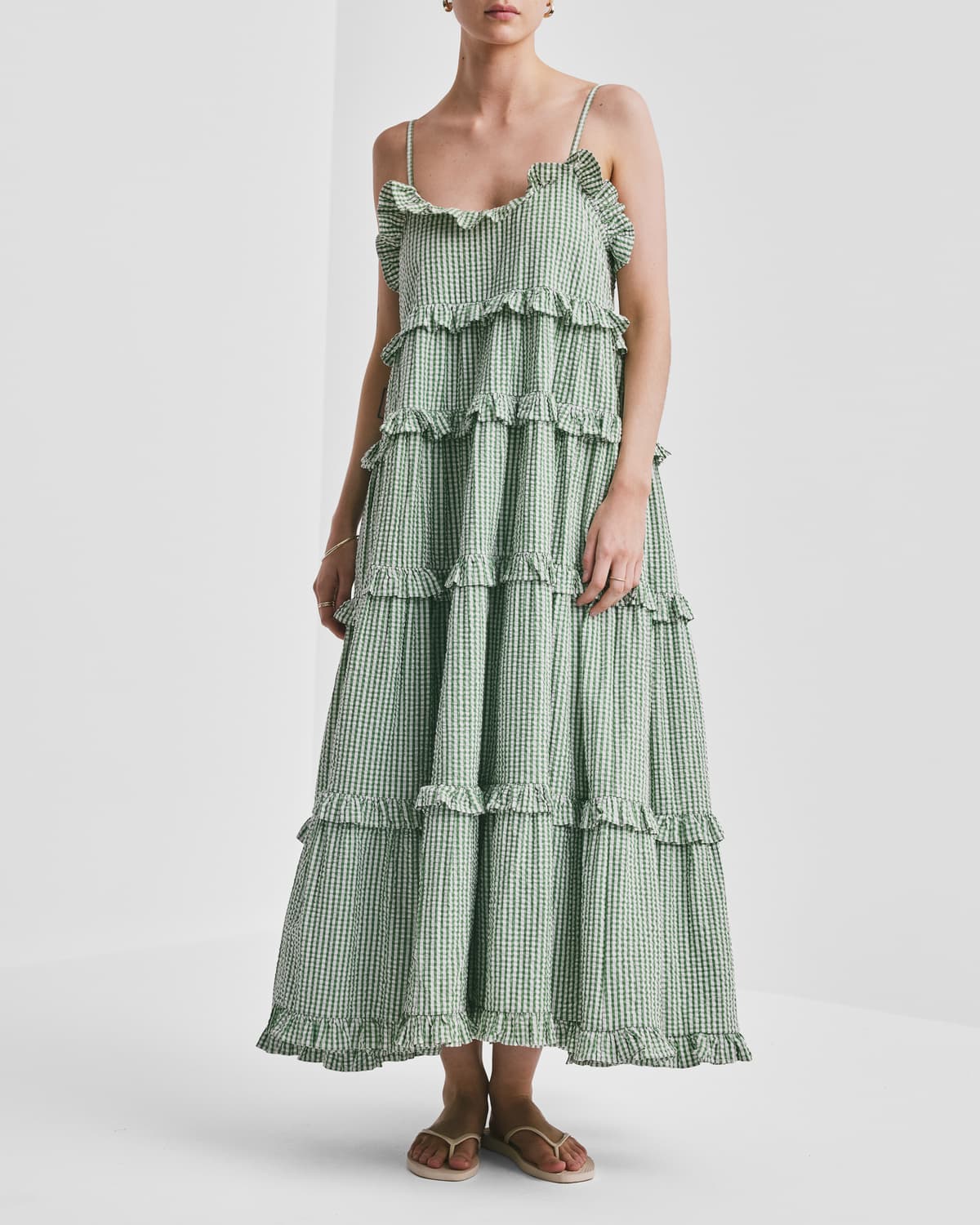 Seersucker Strap Dress, Green Checks. Image #2