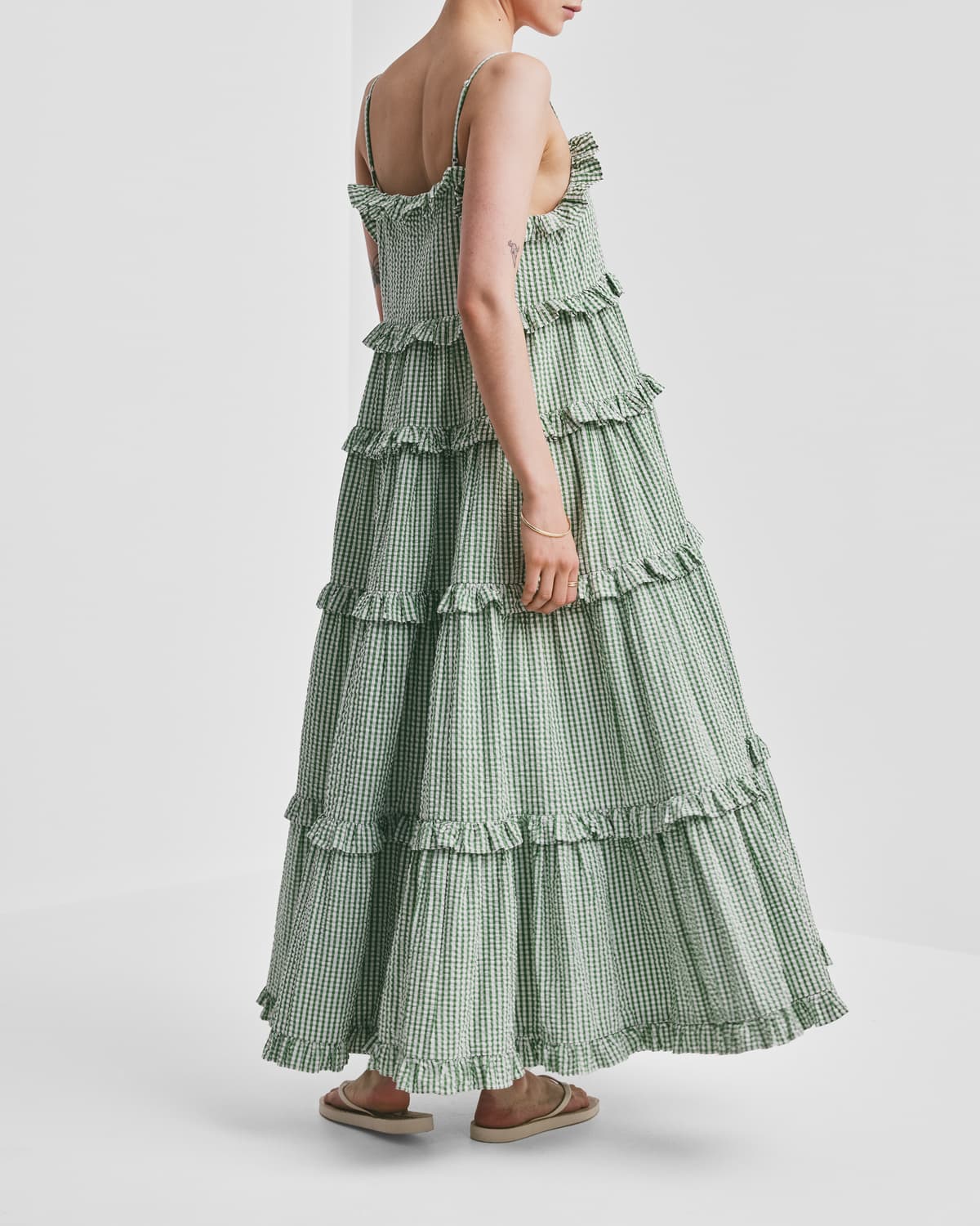 Seersucker Strap Dress, Green Checks. Image #3
