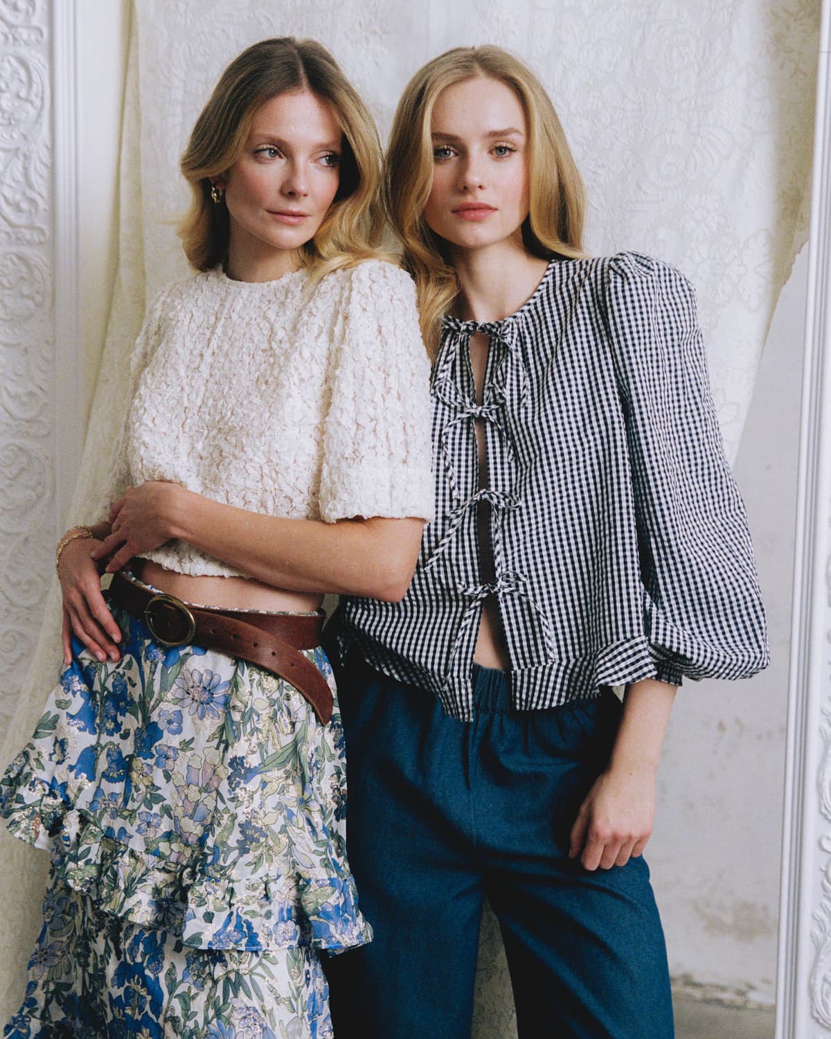 Seersucker Bow Blouse, Navy Checks. Image #1