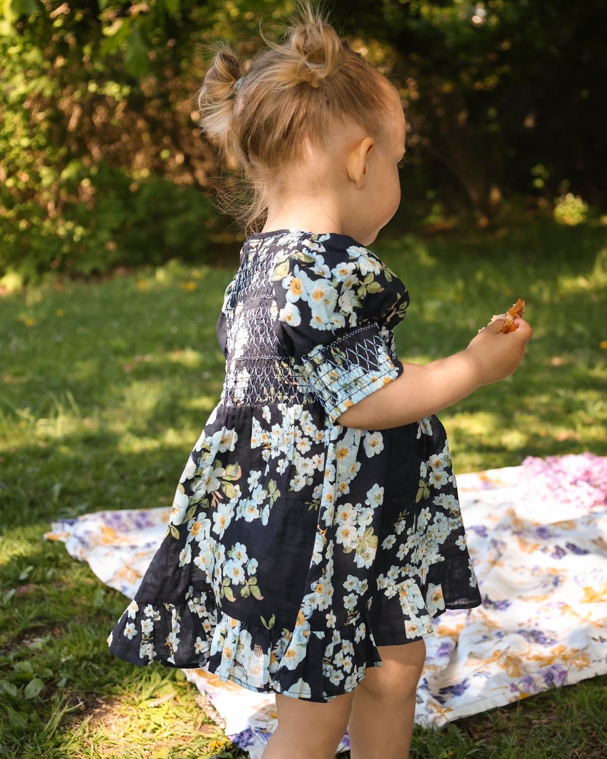 Cotton Slub Smocking Dress, Cherry Blossom. Image #3