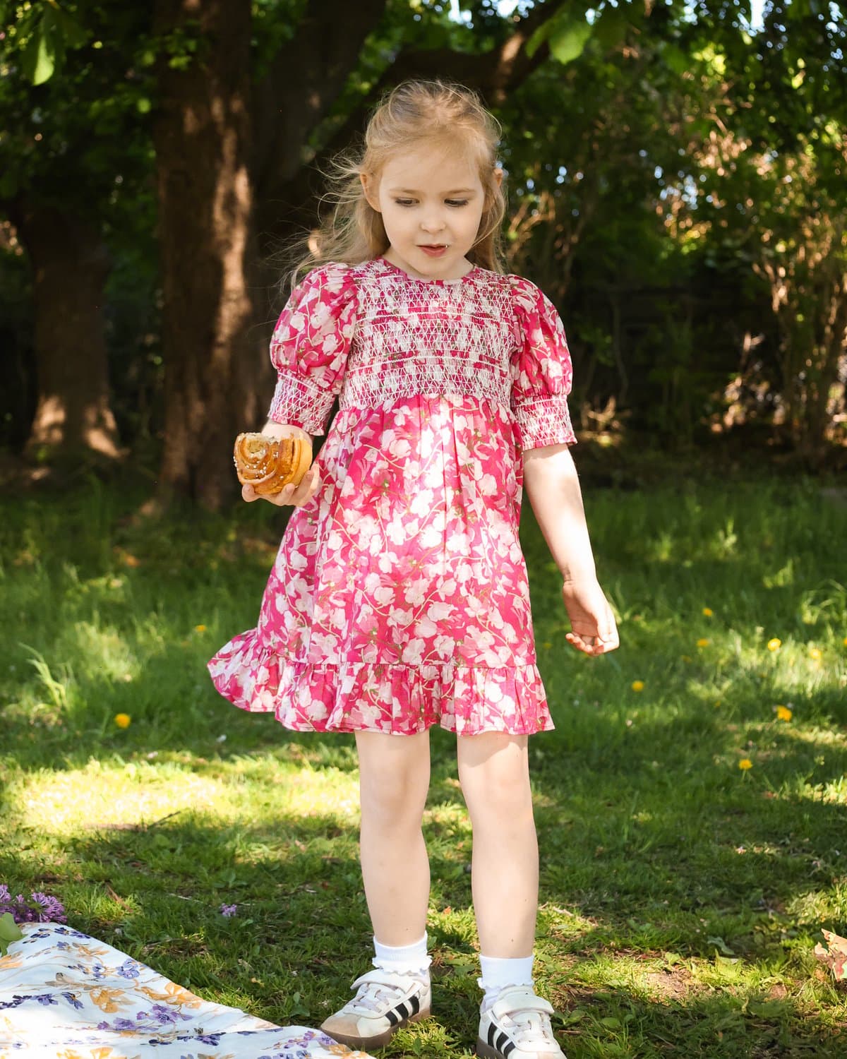 Cotton Slub Smocking Dress, Poppy Meadow. Image #1
