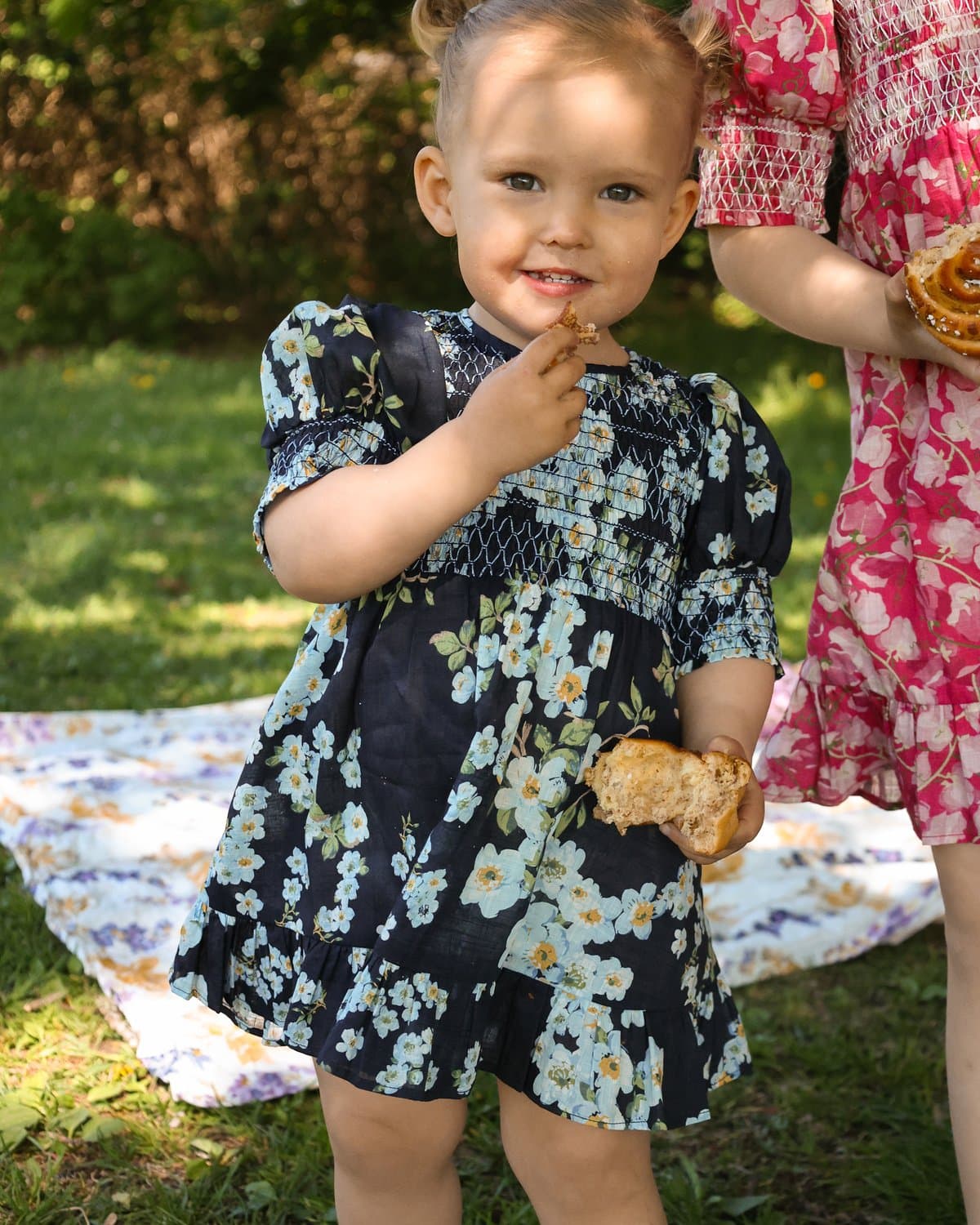 Cotton Slub Smocking Dress, Cherry Blossom. Image #1