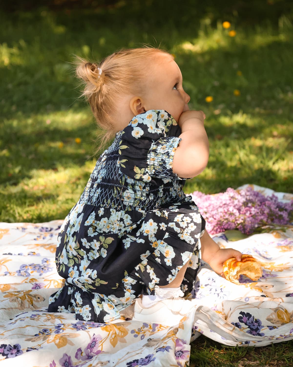 Cotton Slub Smocking Dress, Cherry Blossom. Image #4
