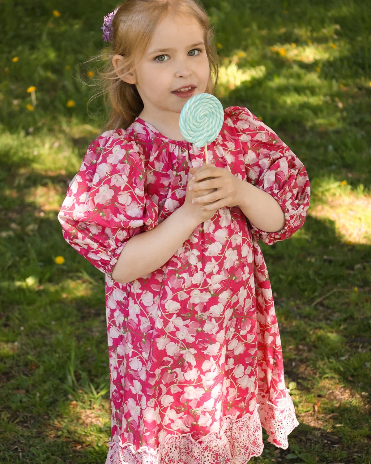 Cotton Slub Puffed Dress, Poppy Meadow. Image #1