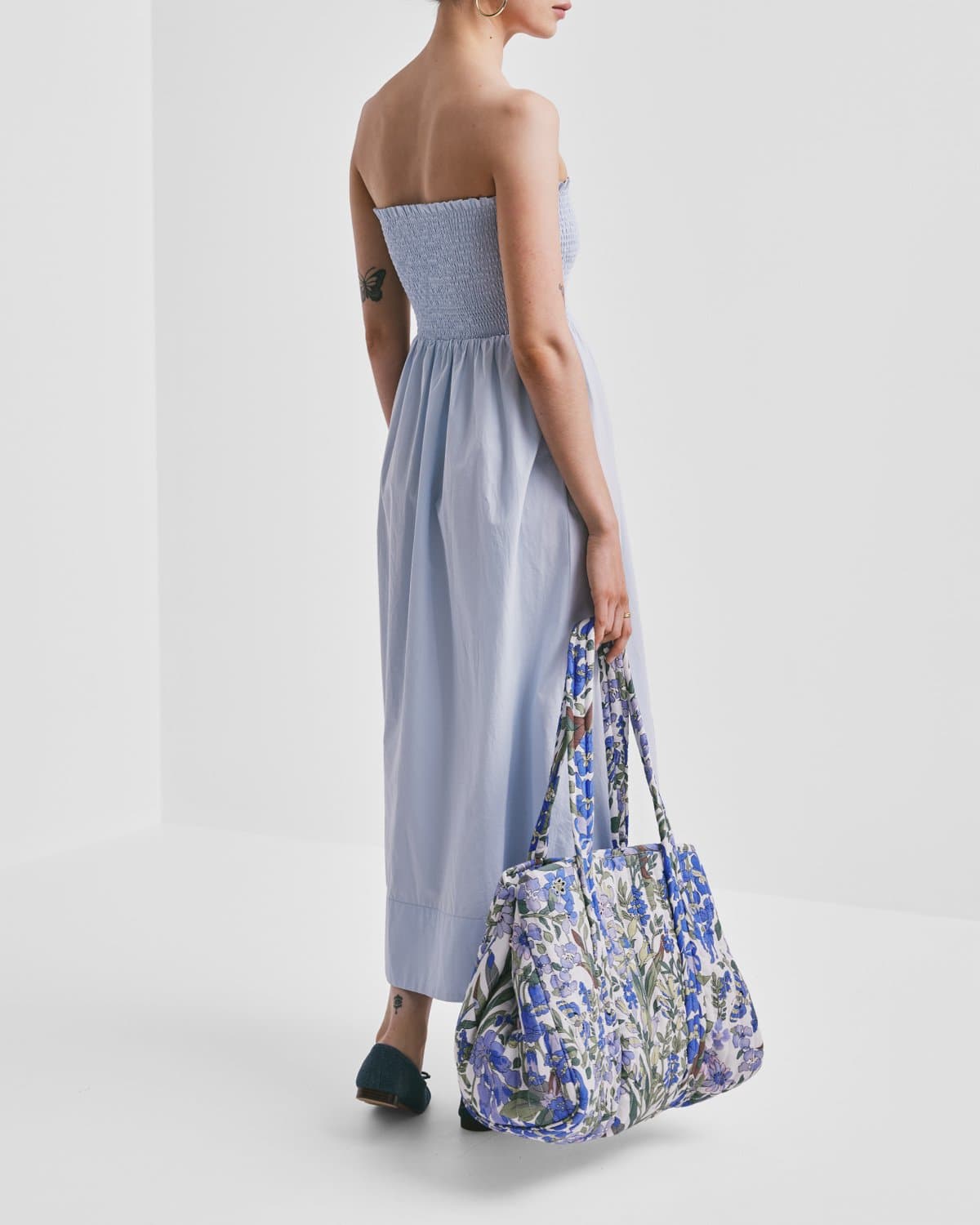 Poplin Bandeau Dress, Light Blue. Image #4