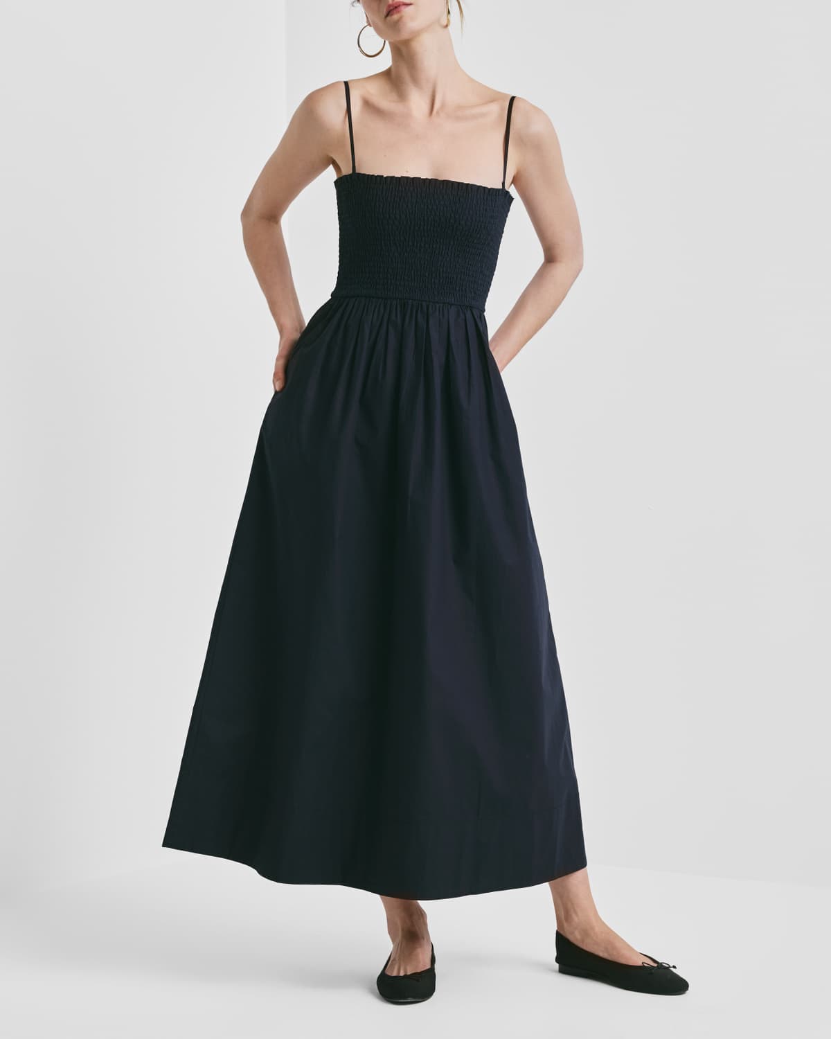 Poplin Bandeau Dress, Navy. Image #2