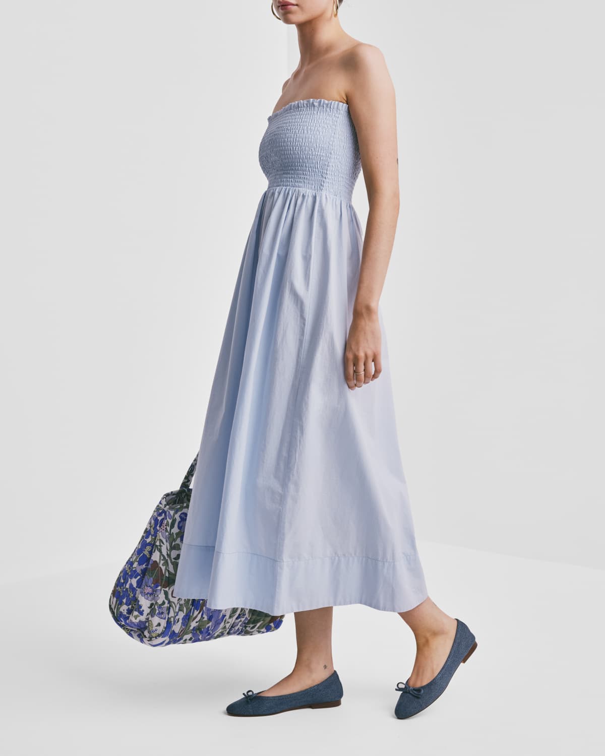 Poplin Bandeau Dress, Light Blue. Image #2