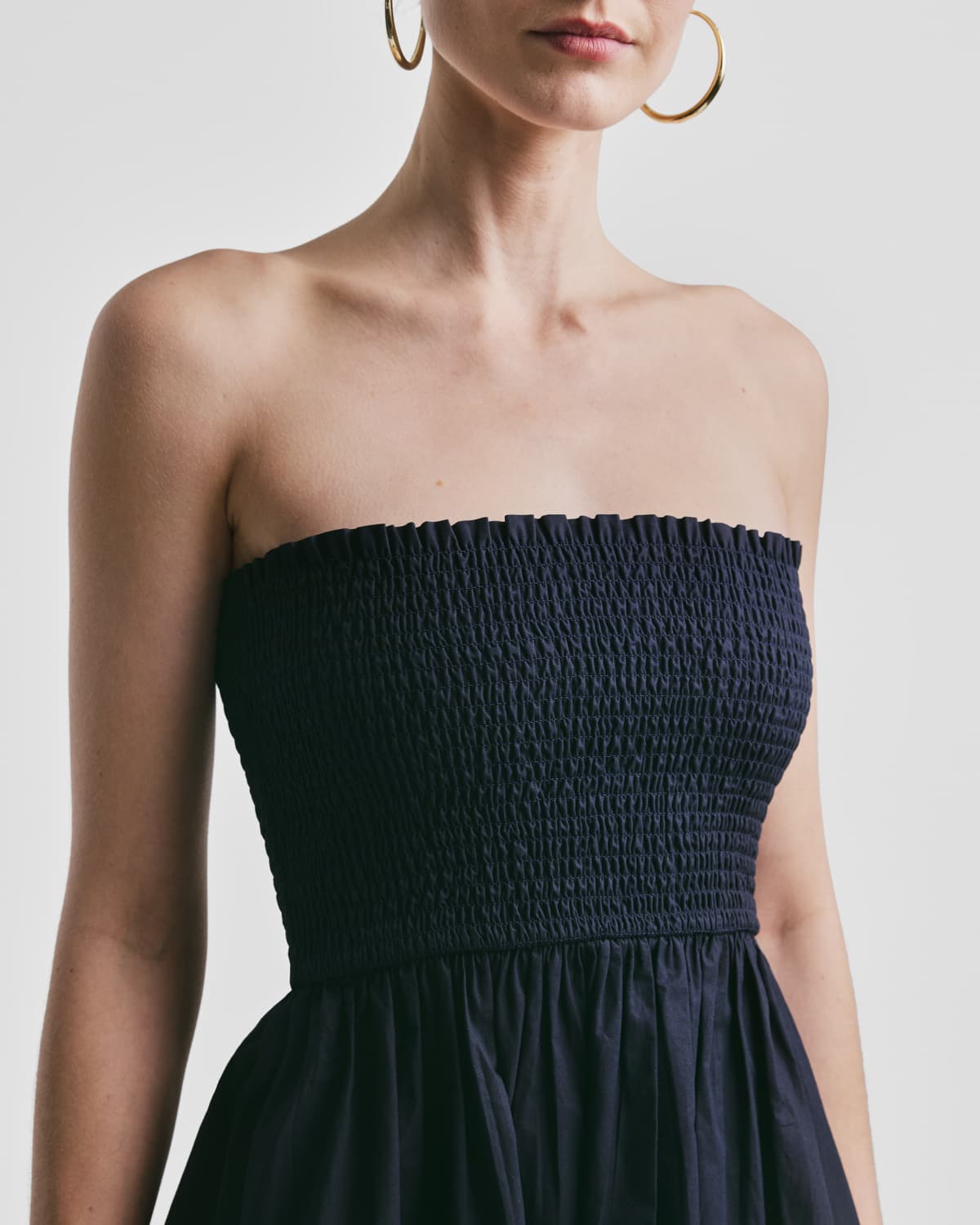 Poplin Bandeau Dress, Navy. Image #4