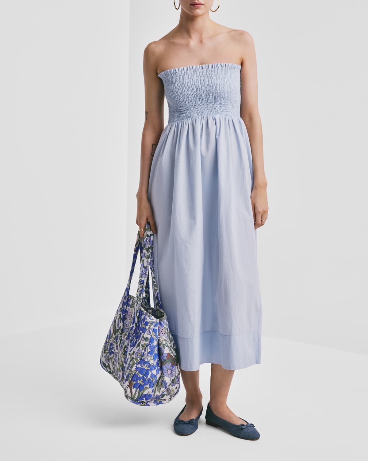 Poplin Bandeau Dress, Light Blue. Image #3