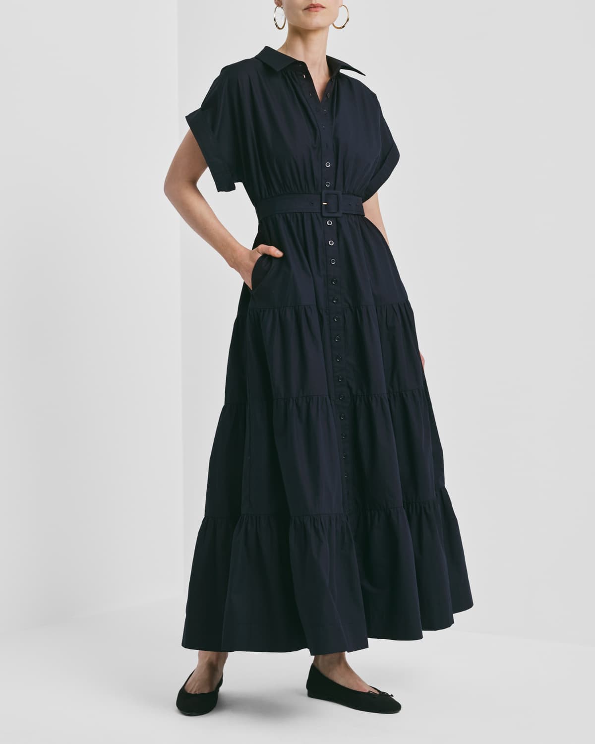 Poplin Shirt Dress, Navy. Image #1