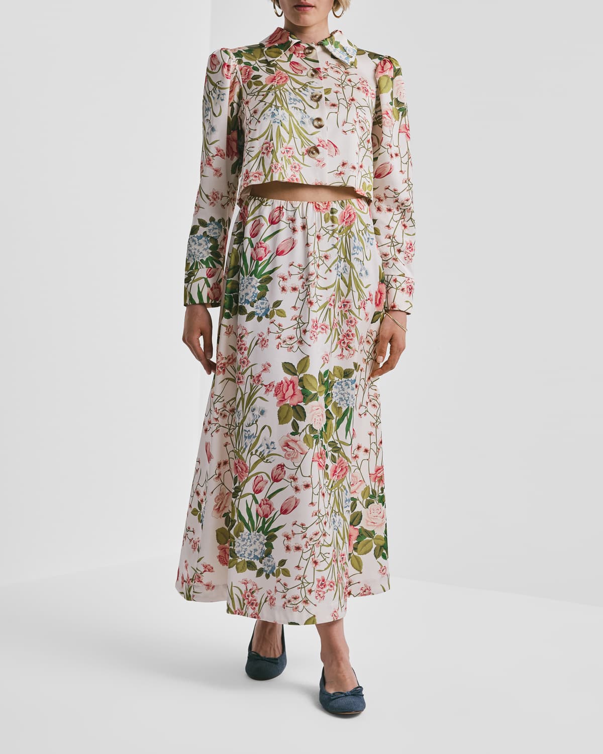 Tailored Satin Skirt, Flower Fields. Image #1