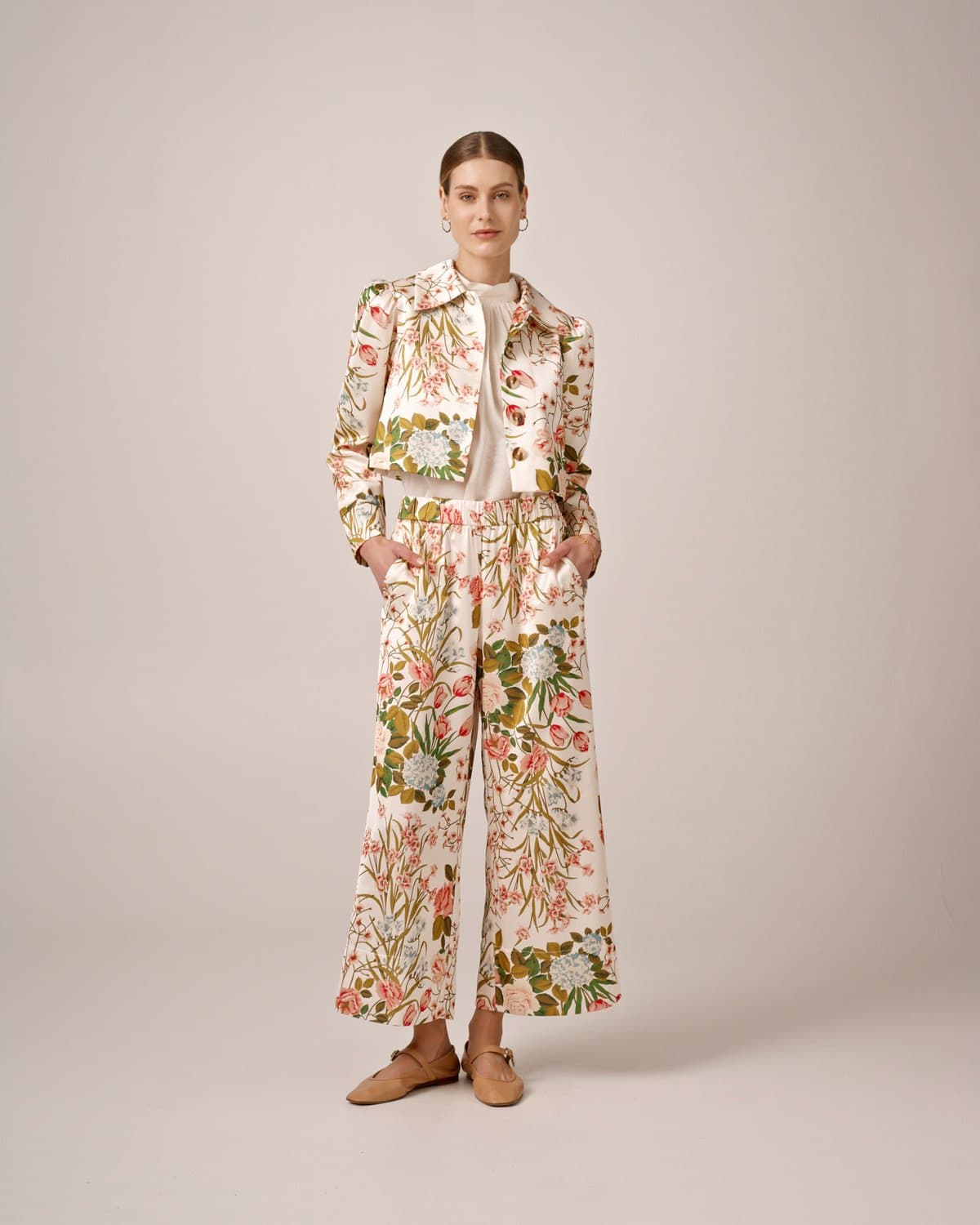 Tailored Satin Trousers, Flower Fields. Image #3