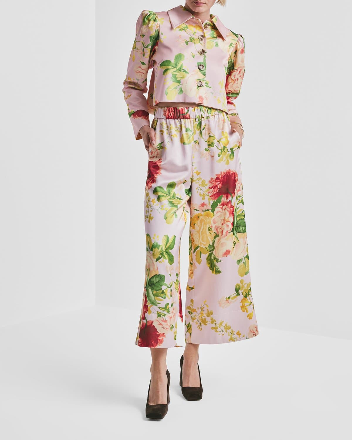 Tailored Satin Trousers, Pink Blossom. Image #1