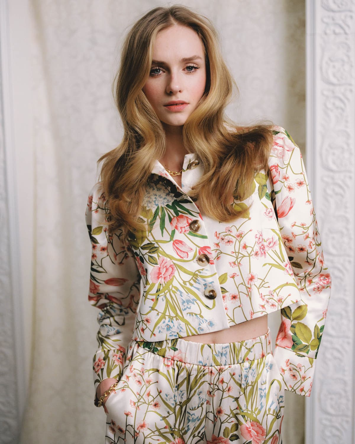 Tailored Satin Jacket, Flower Fields. Image #1