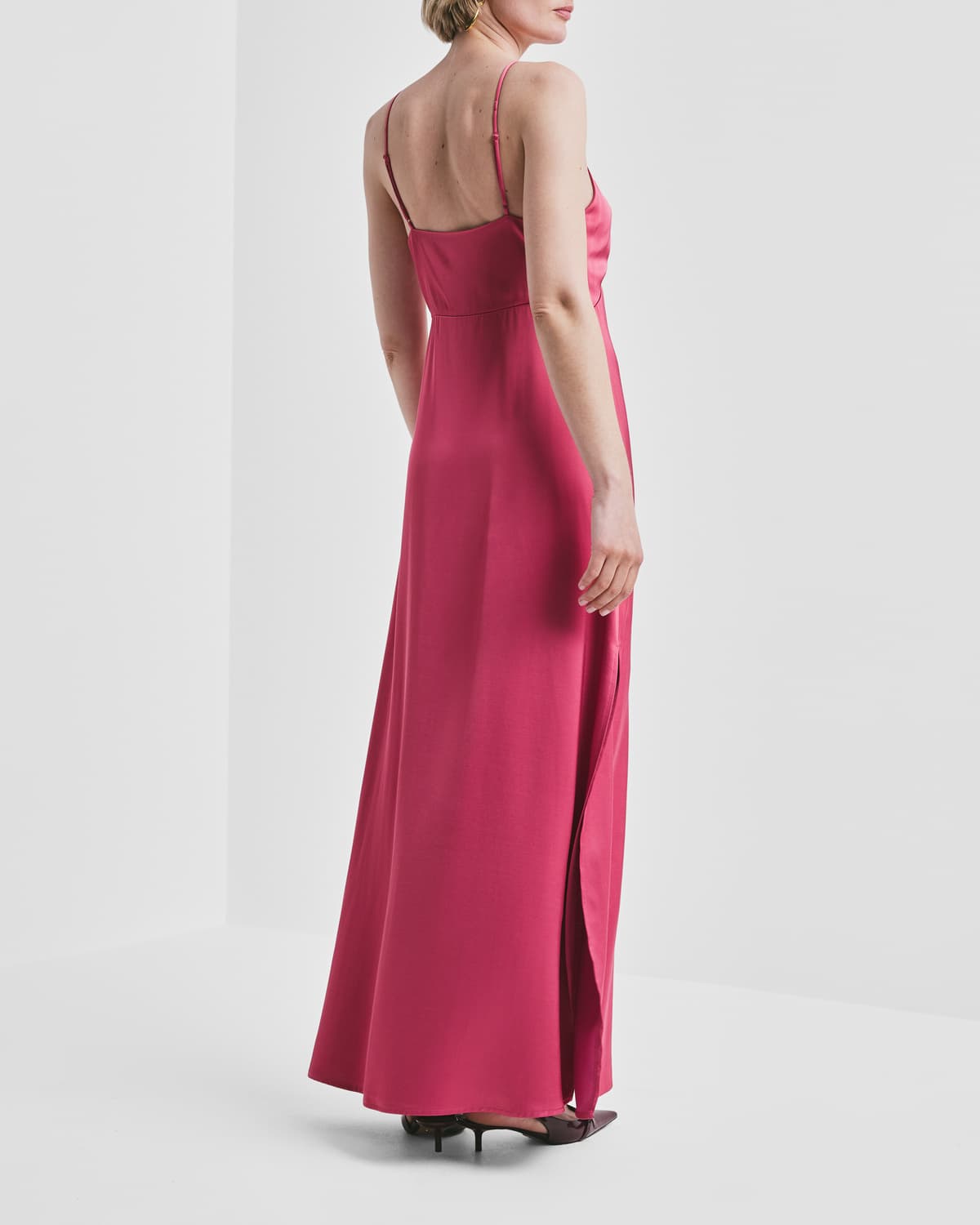 Tailored Satin Strap Dress, Raspberry. Image #3