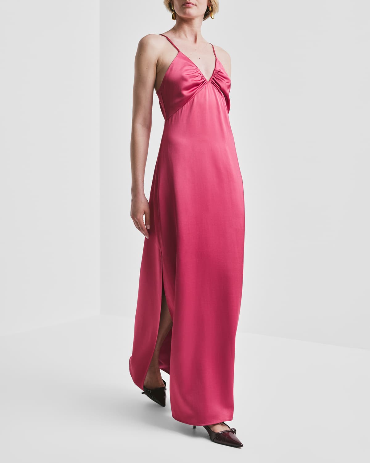 Tailored Satin Strap Dress, Raspberry. Image #1